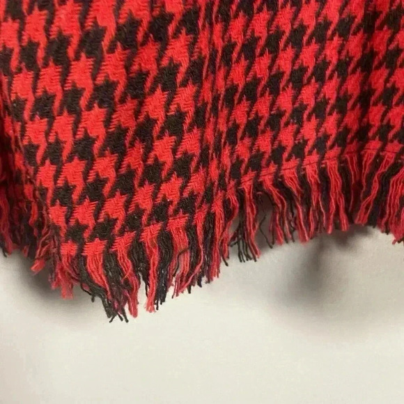 Coco Carmen Houndstooth Fringe Shacket‎ Red Black Button Down Shirt Jacket - Picture 5 of 9